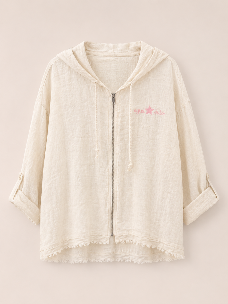 Chaqueta de lino bordada beige